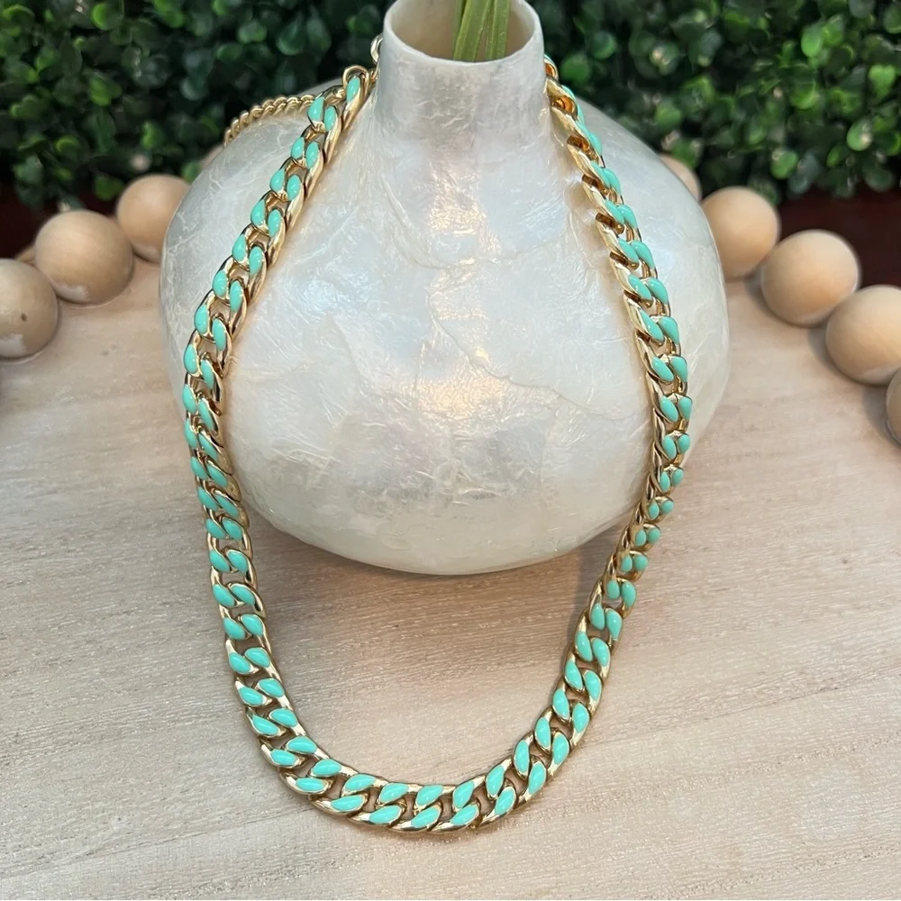 New Gold and Mint Green Chainlink Necklace | Reversible | Lobster Clasp | Chunky